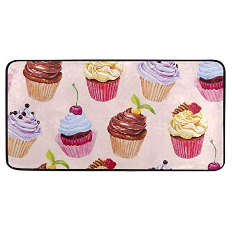 senya Kitchen Rugs Watercolor Cupcakes Design Non-Slip Soft Kitchen Mats Bath Rug Runner Doormats Carpet for Home Decor, 39" X 20" - Image 1